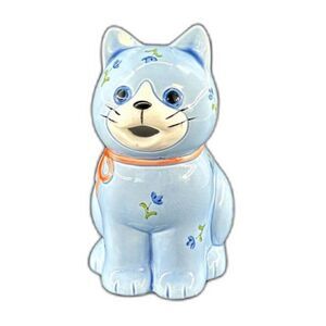 VTG Otagiri Japan Blue Cat With Floral Accents Pink Ribbon Hot Beverage Creamer.